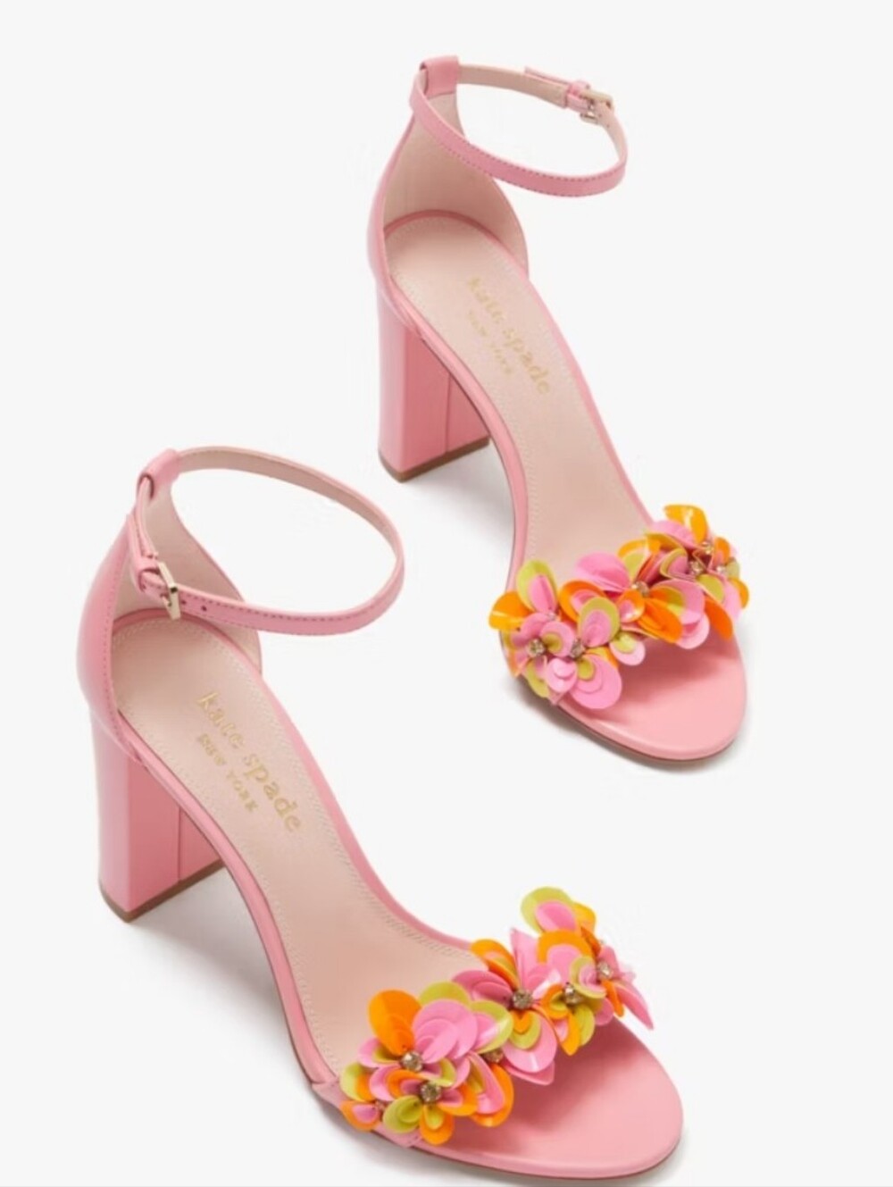 kate spade Pink Ankle-Strap Block Heels with Floral Octavia 9 New